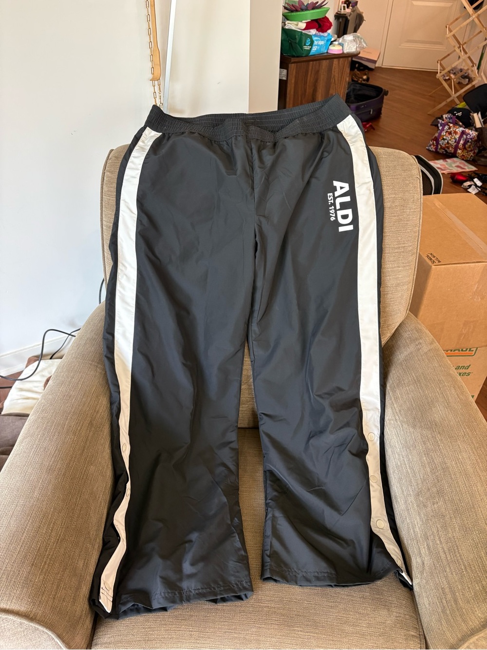 ALDI Black Track Pants with White Side Stripes